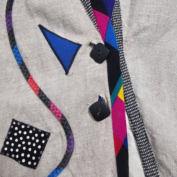 Vintage Lynn Murray Linen Geometric Abstract Print Jacket Blazer L Art to Wear - Picture 13 of 13